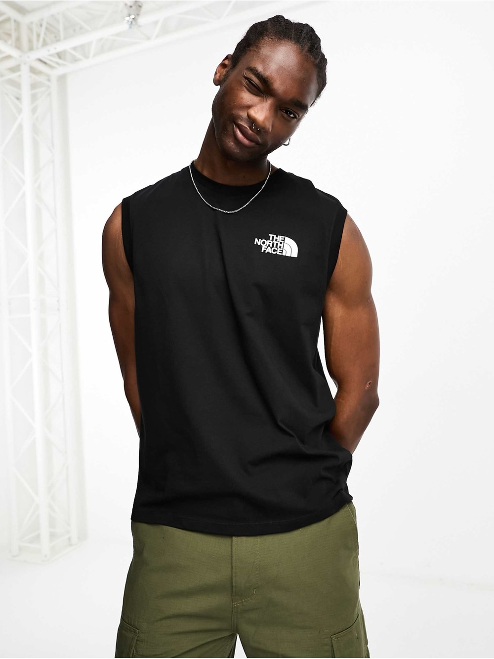 The North Face NSE Box back print tank top in black.